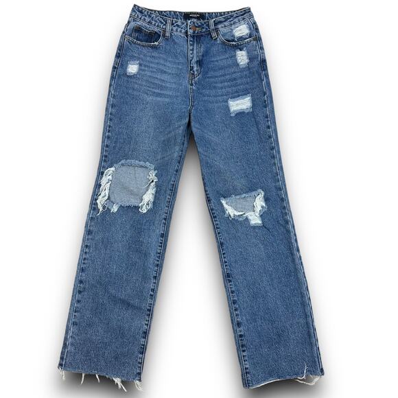 American Bazi Denim - American Bazi Womens High Rise Waist Straight Wide Leg Jeans Distressed Size 5